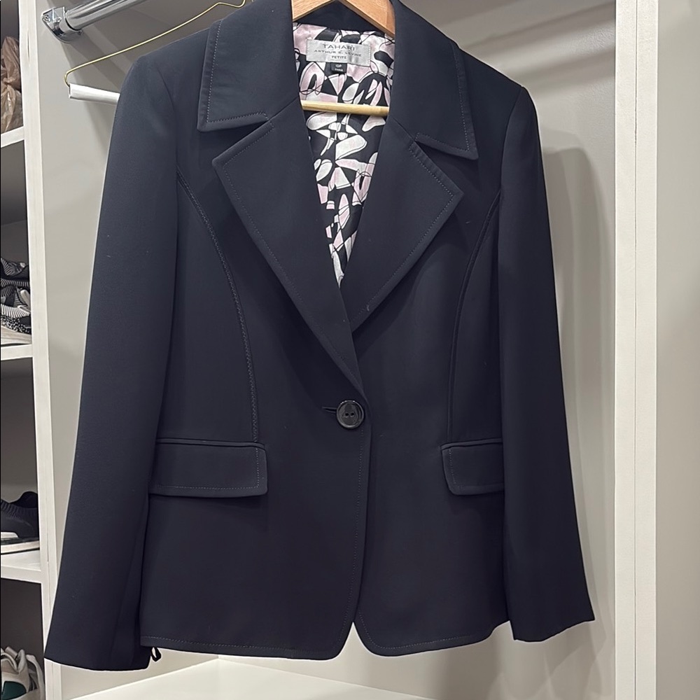 Tahari ASL Black Blazer Tailored Suit Jacket